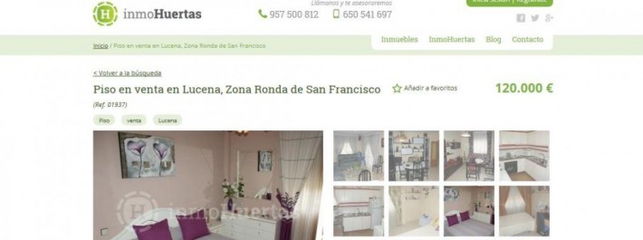 Aspecto de la nueva web de InmoHuertas Captura nueva web inmohuertas